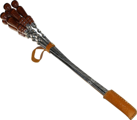 Колчан кожаный - 6 шампуров с деревянной ручкой для баранины 10 мм - 50 см