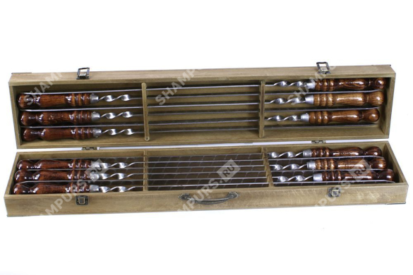 12 профессиональных шампуров в деревянной коробке