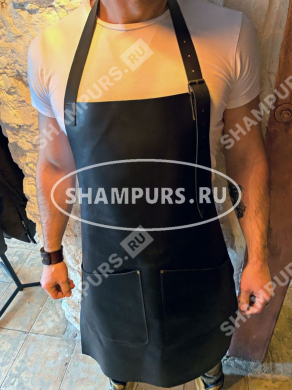 Фартук с двумя карманами на поясе черный