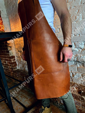 Фартук с двумя карманами на поясе коричневый