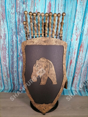 Каминный набор Щит-подставка Медведь на 10 шампуров Афон