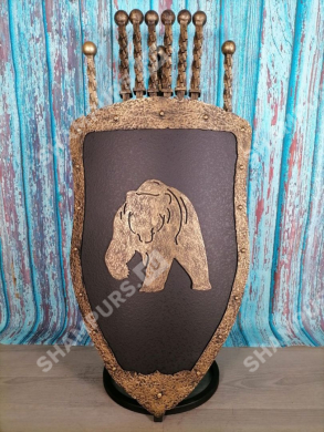 Каминный набор Щит-подставка Медведь на 6 шампуров Афон