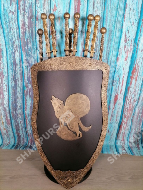 Каминный набор Щит-подставка Волк на 6 шампуров Афон