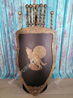 Каминный набор Щит-подставка Волк на 6 шампуров Бештау