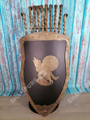 Каминный набор Щит-подставка Волк на 8 шампуров Монблан