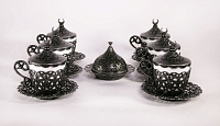 Кофейный комплект для 6 гостей на подносе античное серебро