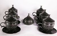Кофейный набор на 6 персон  с подносом античное серебро