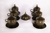 Кофейный набор на 6 персон  с подносом античное золото