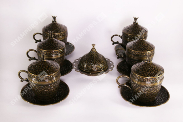 Кофейный набор на 6 персон  с подносом античное золото