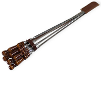 Колчан кожаный - 6 шампуров с деревянной ручкой для мяса 12 мм - 45 см