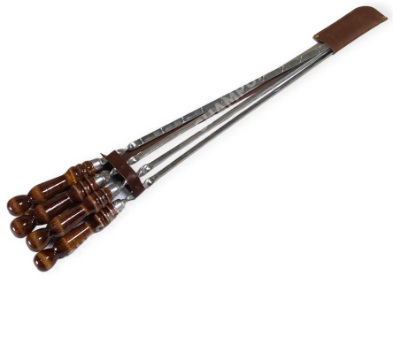 Колчан кожаный - 6 шампуров с деревянной ручкой для мяса 12 мм - 45 см