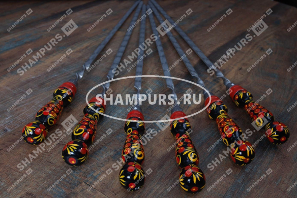 Комплект 6 шампуров Хохлома без чехла 50 см - 12 мм
