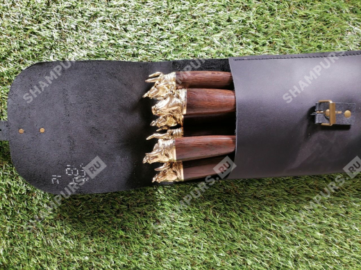 Комплект шампуров Бык объёмная рукоять в кожаном чехле