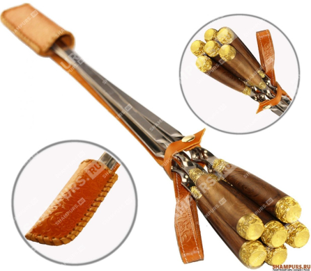 Кожаный колчан c ножом и шампурами ручной работы