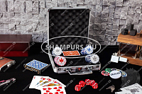 Набор покера Empire на 100 фишек с номиналом, в стальном кейсе с пластиковыми картами