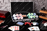 Набор покера Empire на 300 фишек с номиналом, в стальном кейсе с пластиковыми картами