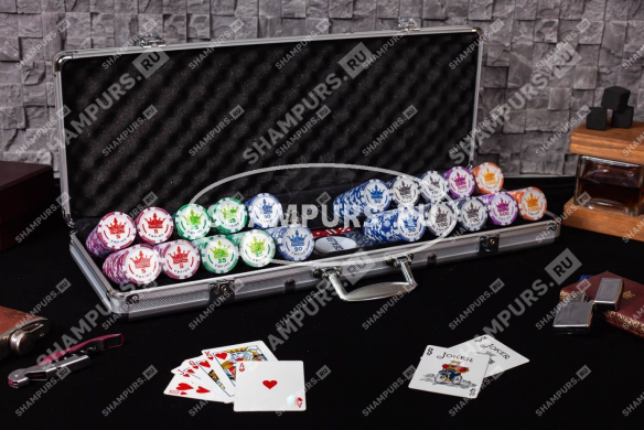 Набор покера Empire на 500 фишек с номиналом, в стальном кейсе с пластиковыми картами