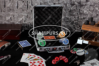 Набор покера Nuts на 100 фишек с номиналом, в стальном кейсе с пластиковыми картами