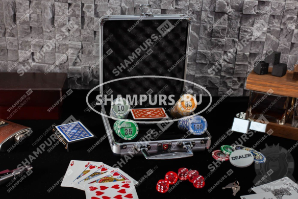 Набор покера Nuts на 100 фишек с номиналом, в стальном кейсе с пластиковыми картами