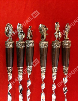 Набор шампуров без чехла - Рыбы с деревянной ручкой