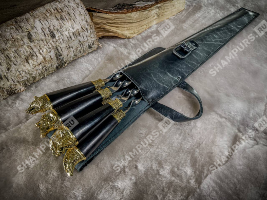 Набор шампуров разные звери в чехле Прайм элит (черный)