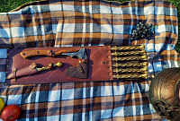 Подарочный набор кованных шампуров в комплекте с топором и нож-вилка для снятия мяса