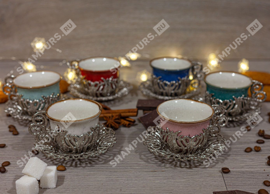 Разноцветный кофейный сервиз на 6 персон