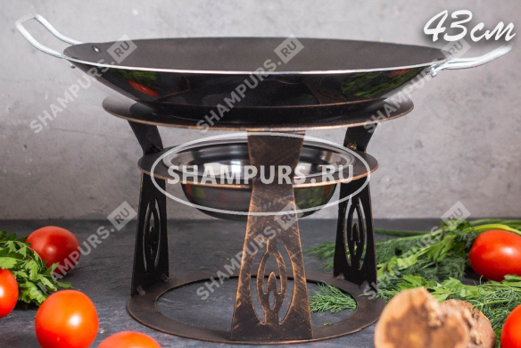 Садж с тефлоновым покрытием 43 см с подставкой Огонек