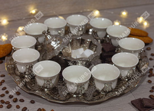 Серебряный турецкий набор для кофе на 12 персон