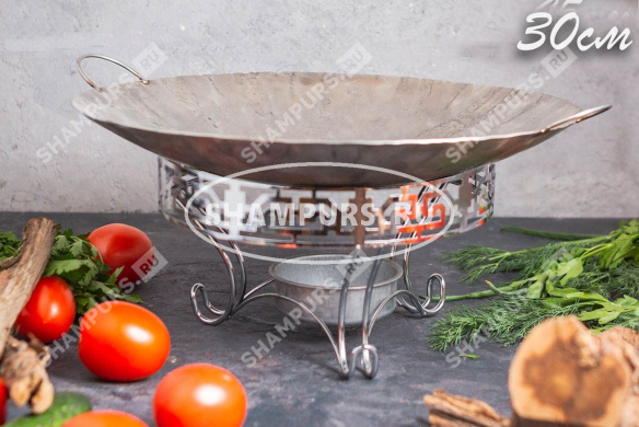 Сковорода Садж из нержавеющей стали 30 см с узорной подставкой