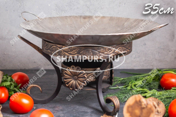 Сковорода Садж из нержавеющей стали 35 см с подставкой Карфаген