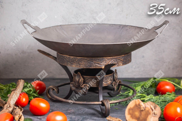 Сковорода Садж из стали 35 см на кованой подставке Кебаб