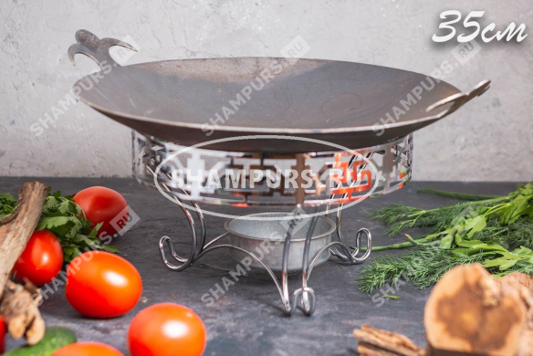 Сковорода Садж из стали 35 см с узорной подставкой