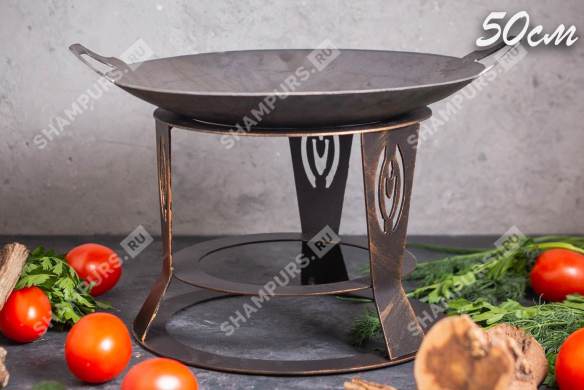Сковорода Садж из стали 50 см с подставкой Огонек