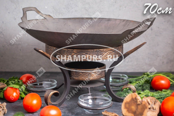 Сковорода Садж из стали 70 см на подставке с емкостями для соуса
