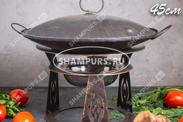 Сковорода Садж с крышкой 45 см на подставке огонек