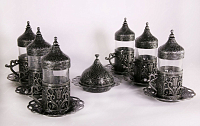 Восточный чайный сервиз на шесть персон с подносом античное серебро