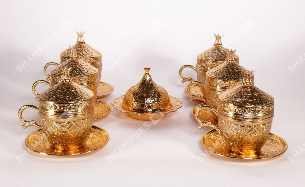 Золотой Кофейный набор на 6 персон  с подносом