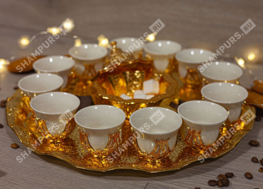 Золотой турецкий набор для кофе на 12 персон