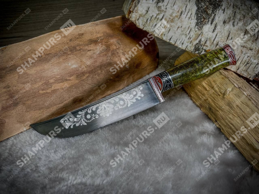 Пчак с рукоятью из стабилизированной карельской берёзы (зеленый)